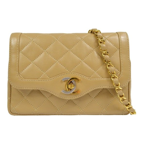 Auth Chanel Paris Limited Single Chain Shoulder Bag Beige Lambskin - Picture 1 of 16